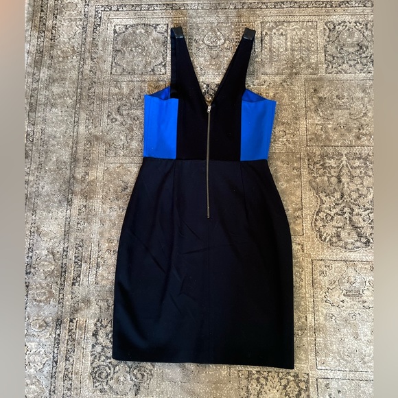 MASON BY MICHELLE Leather Insert Dress Pencil Wrap Bodycon Blue/Black Sz 6 - Picture 5 of 9
